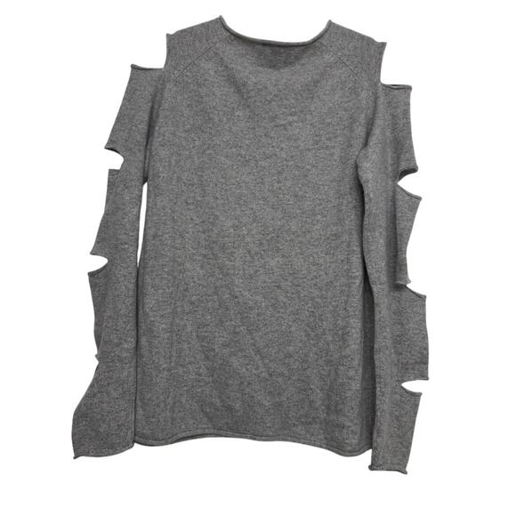 AQUA 100% Cashmere Gray Cold Shoulder Cutout Sweater Cozy Top Women’s Medium - Picture 5 of 5